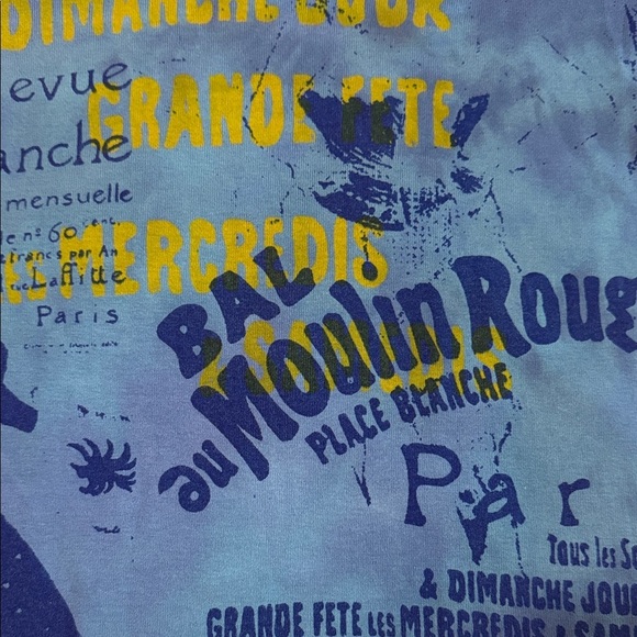 Glima Blue & Yellow Moulin Rouge Graphic  Print V-Neck 3/4 Sleeve Cotton Top - Picture 9 of 12